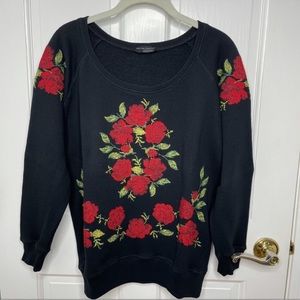 Zara Black Red Rose Embroidery Sweater Size Medium (M)